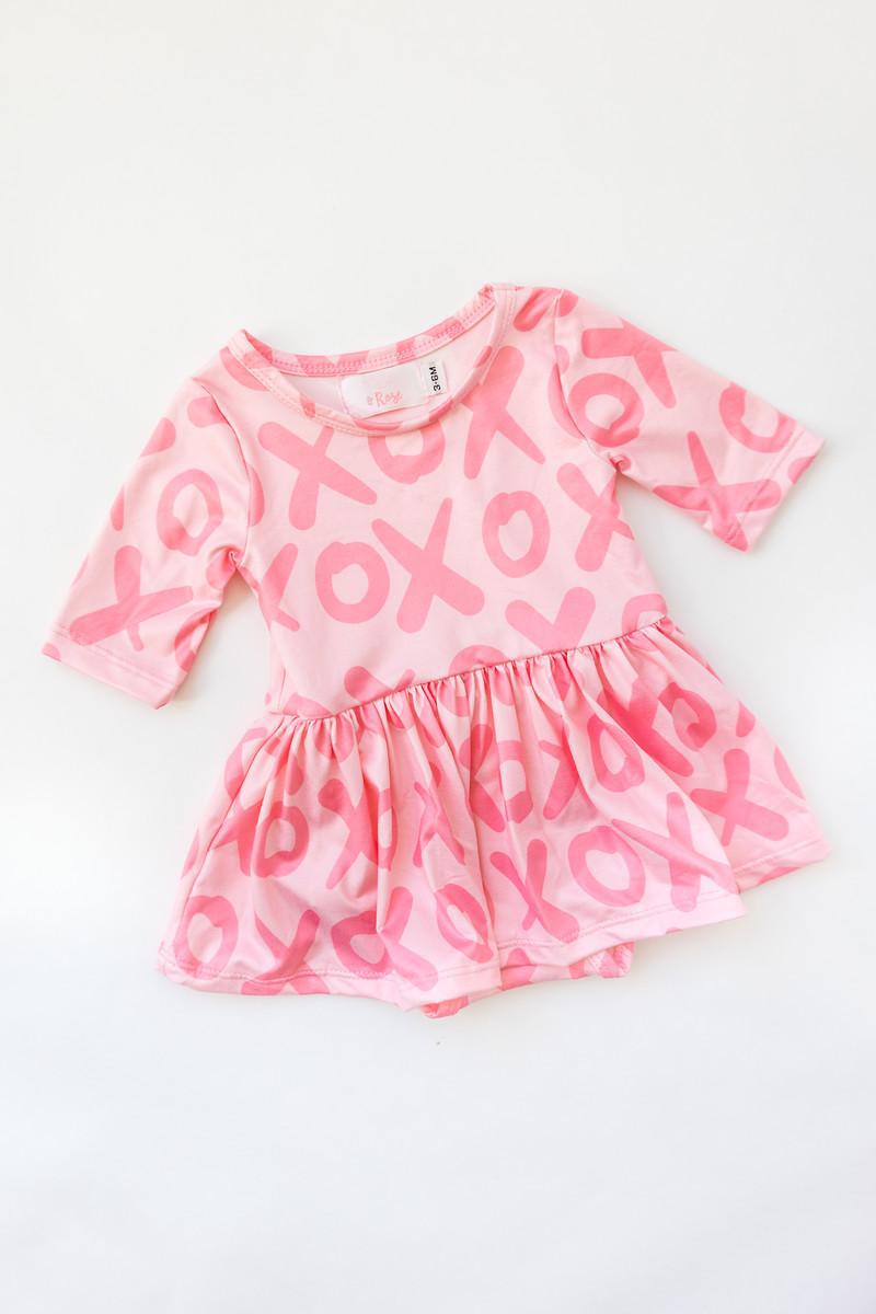 XOXO Three Quarter Sleeve Twirl Bodysuit for Babies - Everetts Place Boutique - Twirl Bodysuit - 3/4 Sleeve