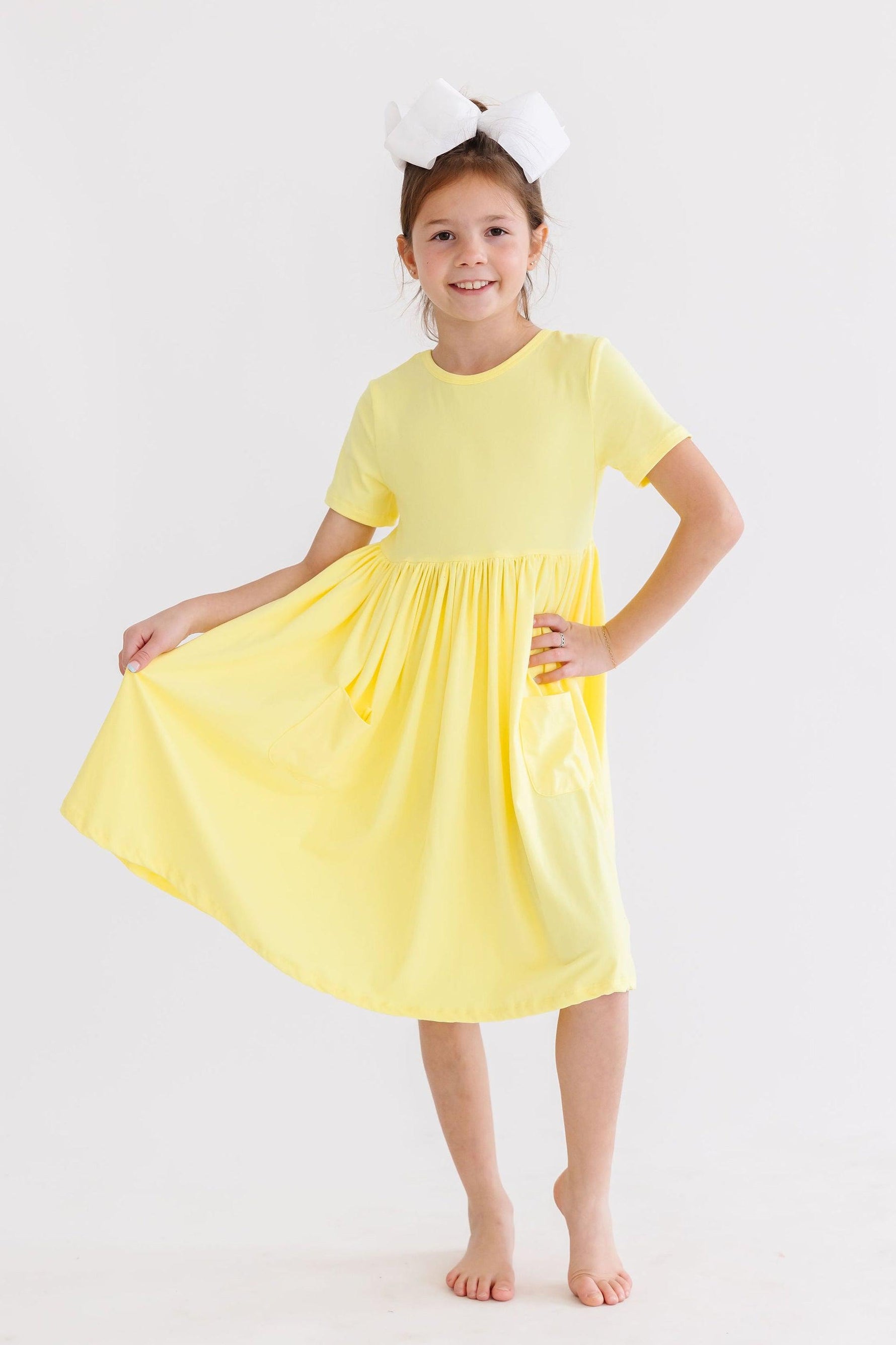 Yellow Short Sleeve Pocket Twirl Dress For Toddlers Mila & Rose ® Everetts Place: Online Boutique