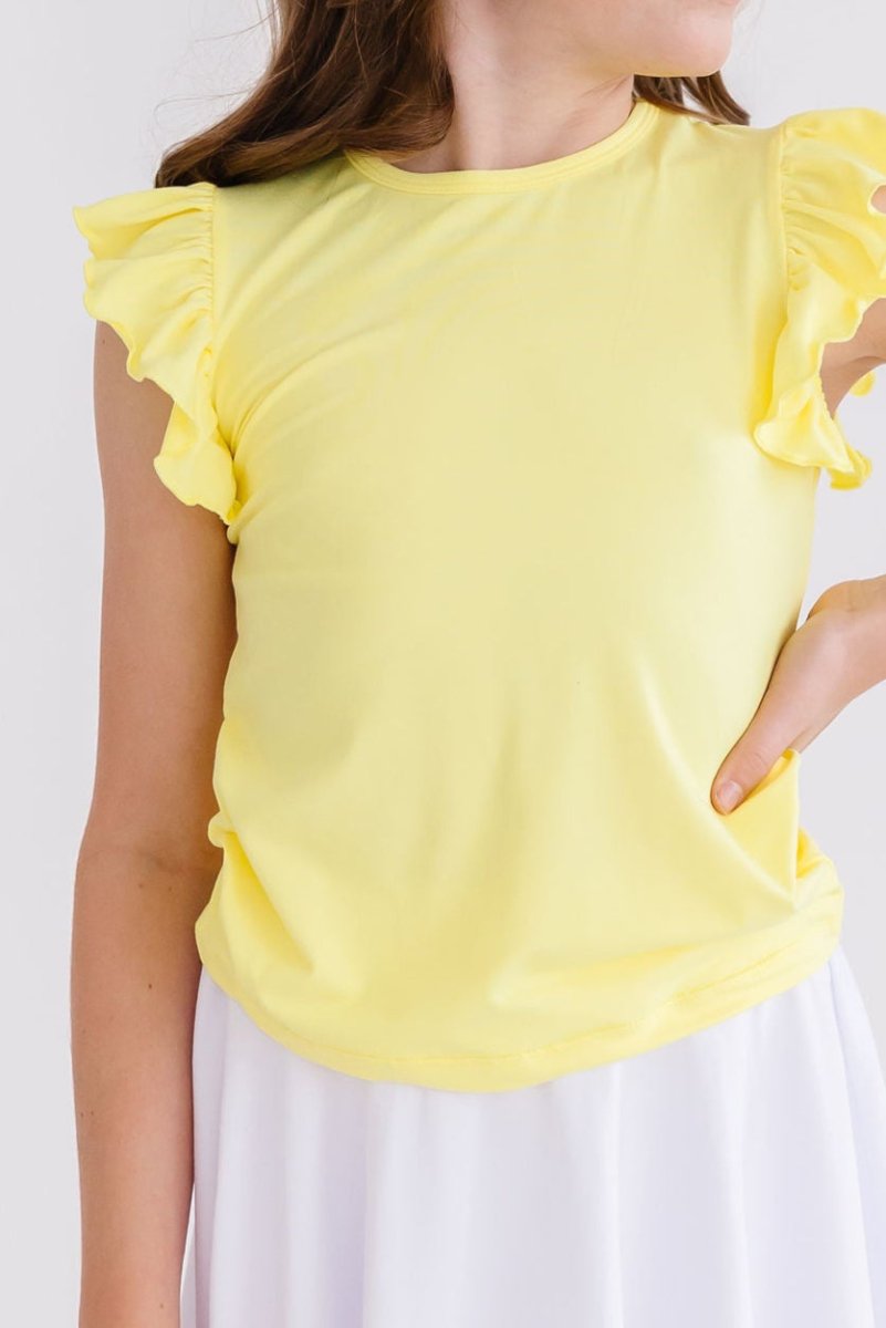 Yellow Short Sleeve Ruffle Tee for Girls Mila and Rose - Everetts Place Boutique - Ruffle Tee S/S