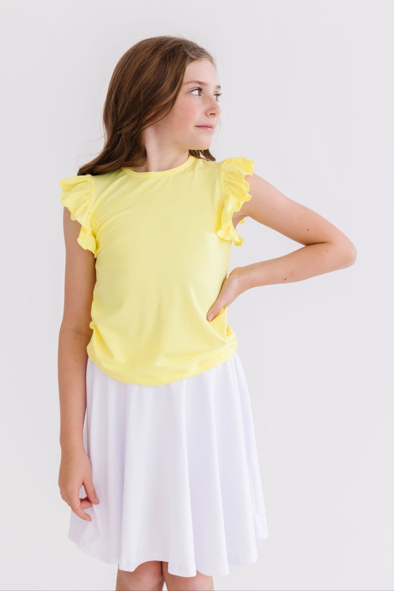 Yellow Short Sleeve Ruffle Tee for Girls Mila and Rose - Everetts Place Boutique - Ruffle Tee S/S