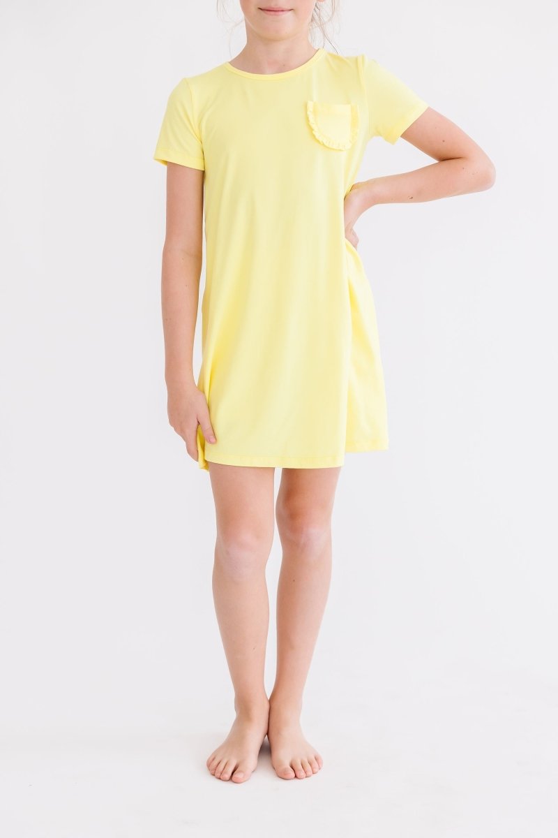 Yellow T Shirt Dress For Girls Casual Ruffle Pocket - Everetts Place Boutique - T-Shirt Dress