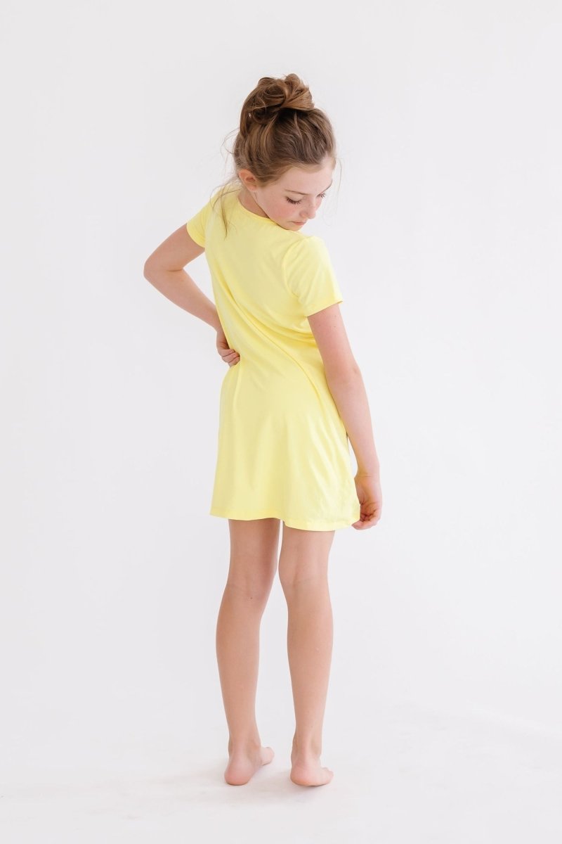 Yellow T Shirt Dress For Girls Casual Ruffle Pocket - Everetts Place Boutique - T-Shirt Dress