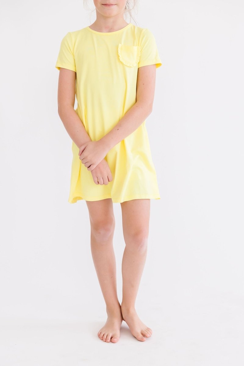 Yellow T Shirt Dress For Girls Casual Ruffle Pocket - Everetts Place Boutique - T-Shirt Dress