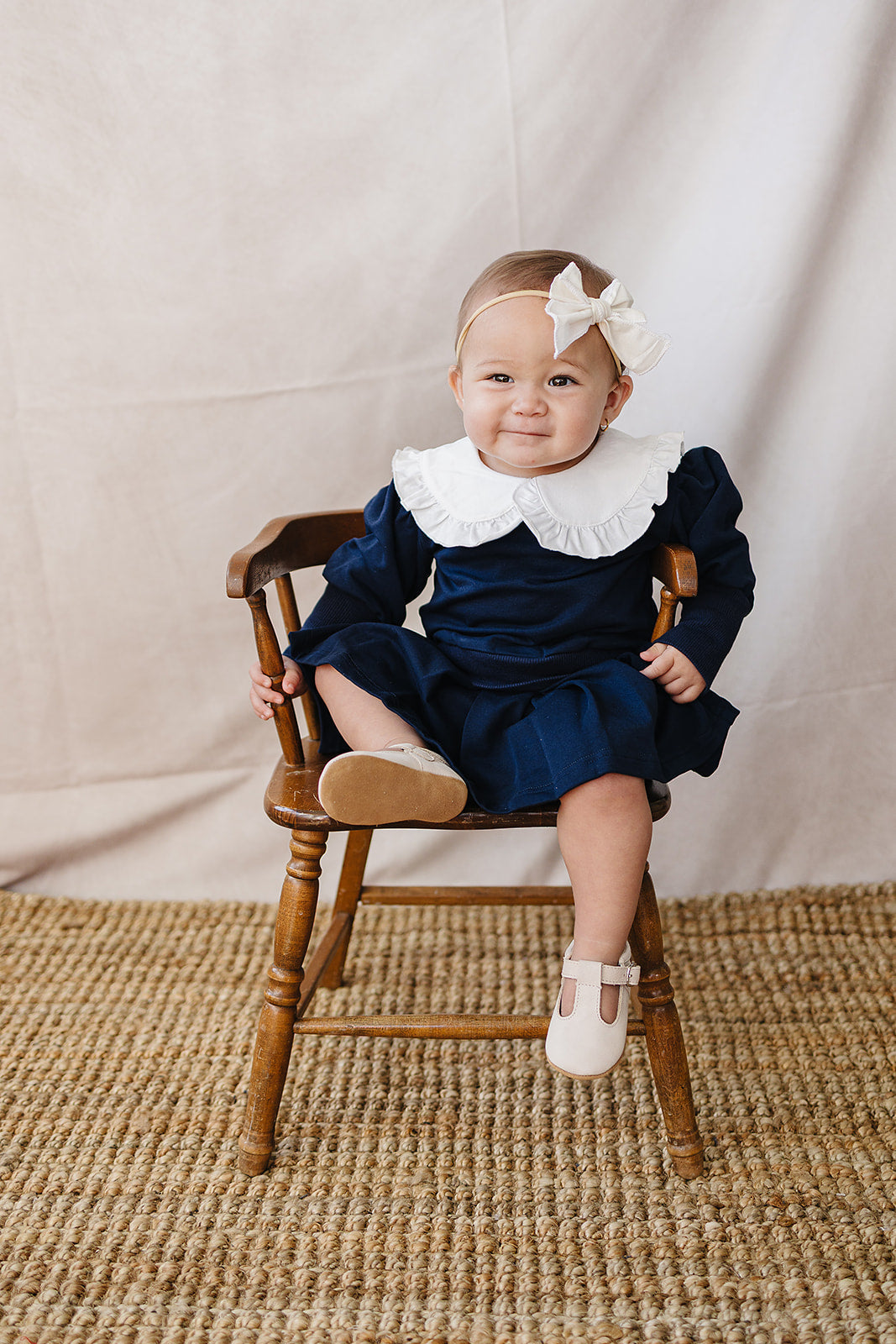 Navy Peter Pan Collar Pleated Skirt Set by Mebie Baby (view 2 of 6)