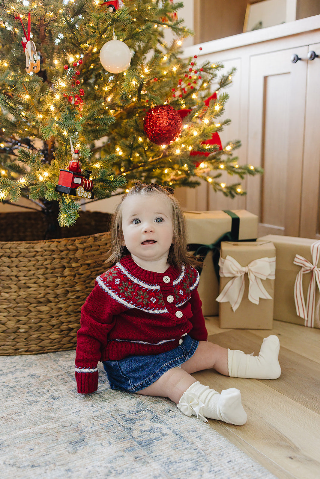 Red Fair Isle Cardigan by Mebie Baby