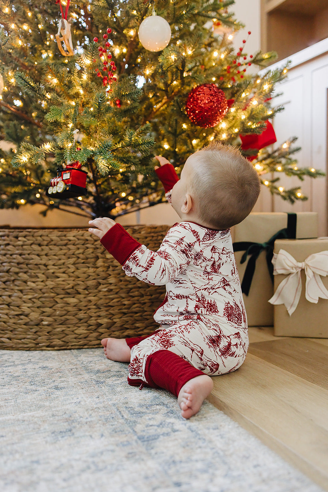 Holiday Toile Ribbed Bamboo Zipper by Mebie Baby