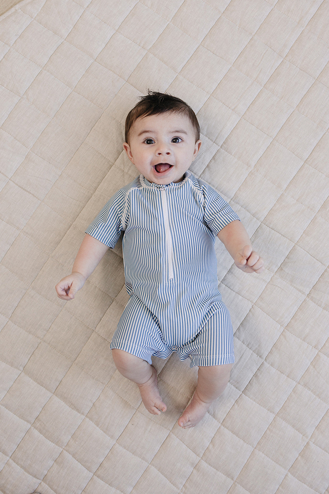 Mebie Baby blue stripe baby zipper swimsuit
