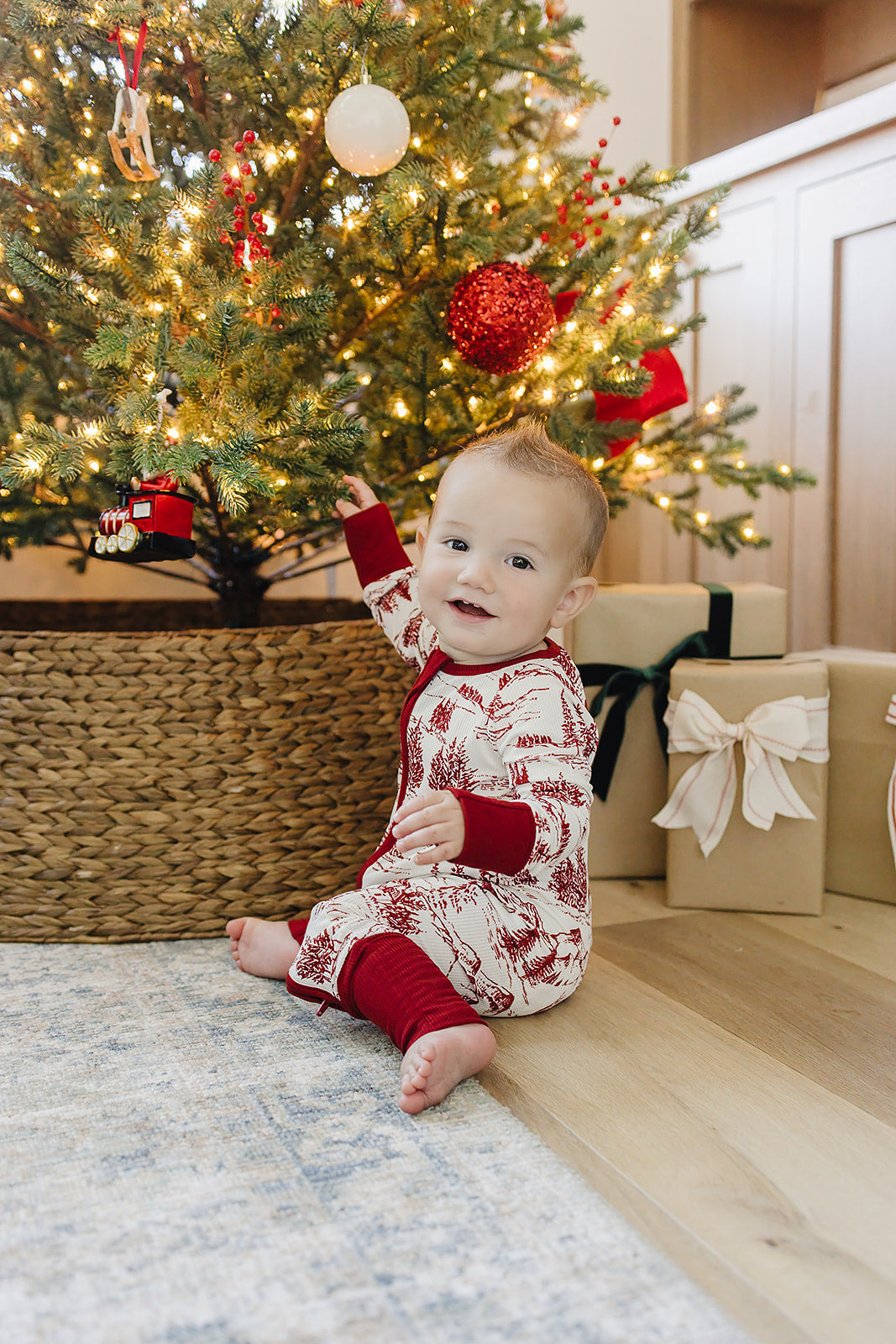 Holiday Toile Ribbed Bamboo Zipper by Mebie Baby