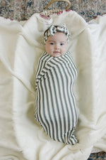Green Stripe Bamboo Head Wrap by Mebie Baby