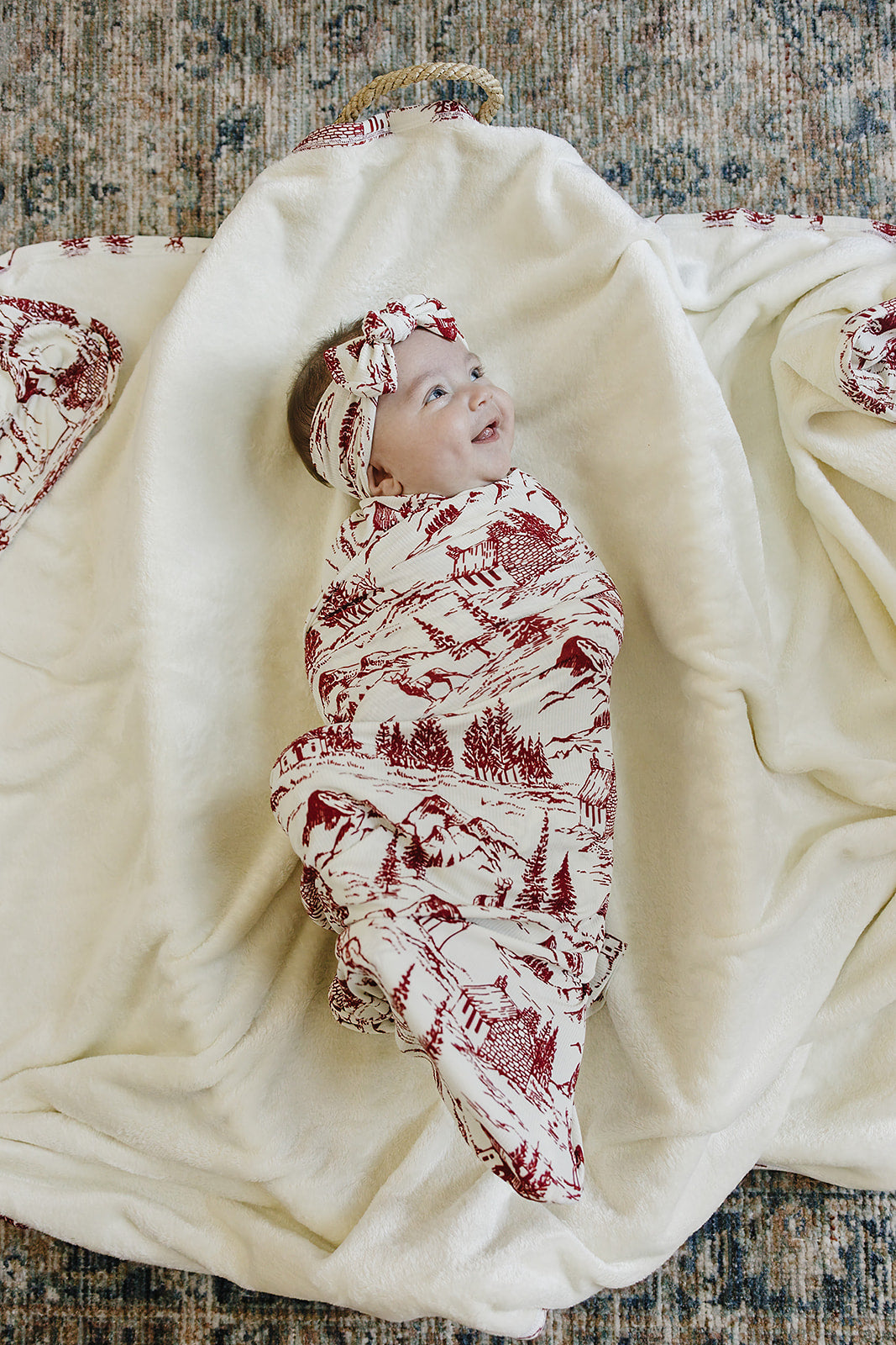 Holiday Toile Ribbed Bamboo Swaddle by Mebie Baby