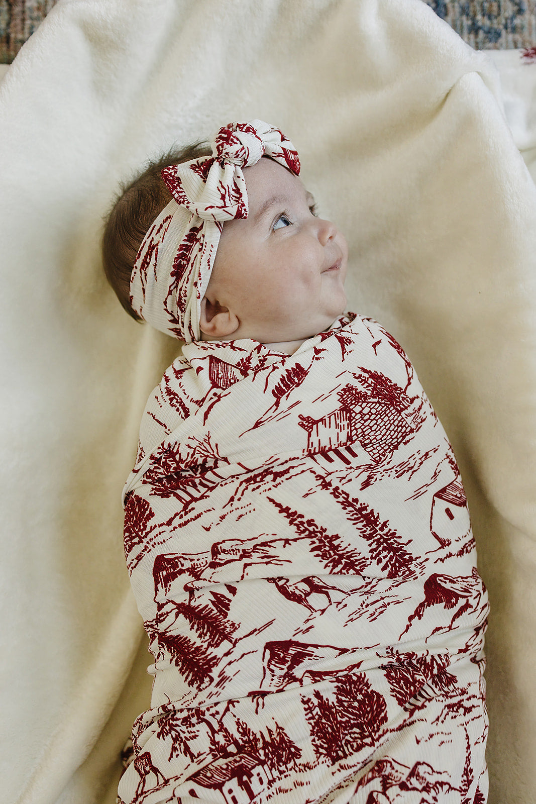 Holiday Toile Ribbed Bamboo Swaddle by Mebie Baby