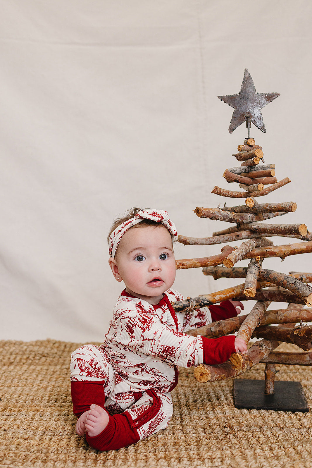 Holiday Toile Ribbed Bamboo Zipper by Mebie Baby