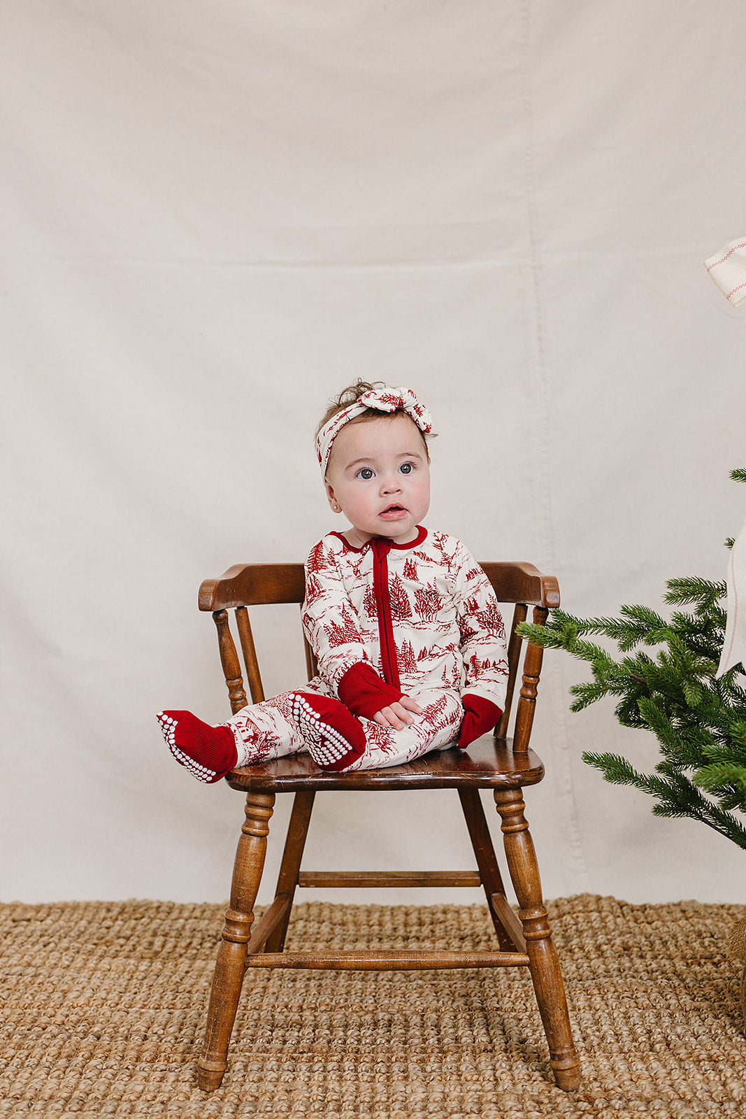 Holiday Toile Ribbed Bamboo Zipper by Mebie Baby
