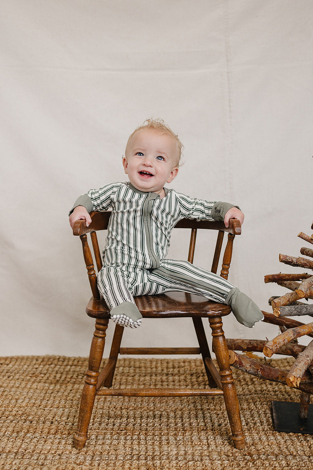 Green Stripe Bamboo Zipper by Mebie Baby
