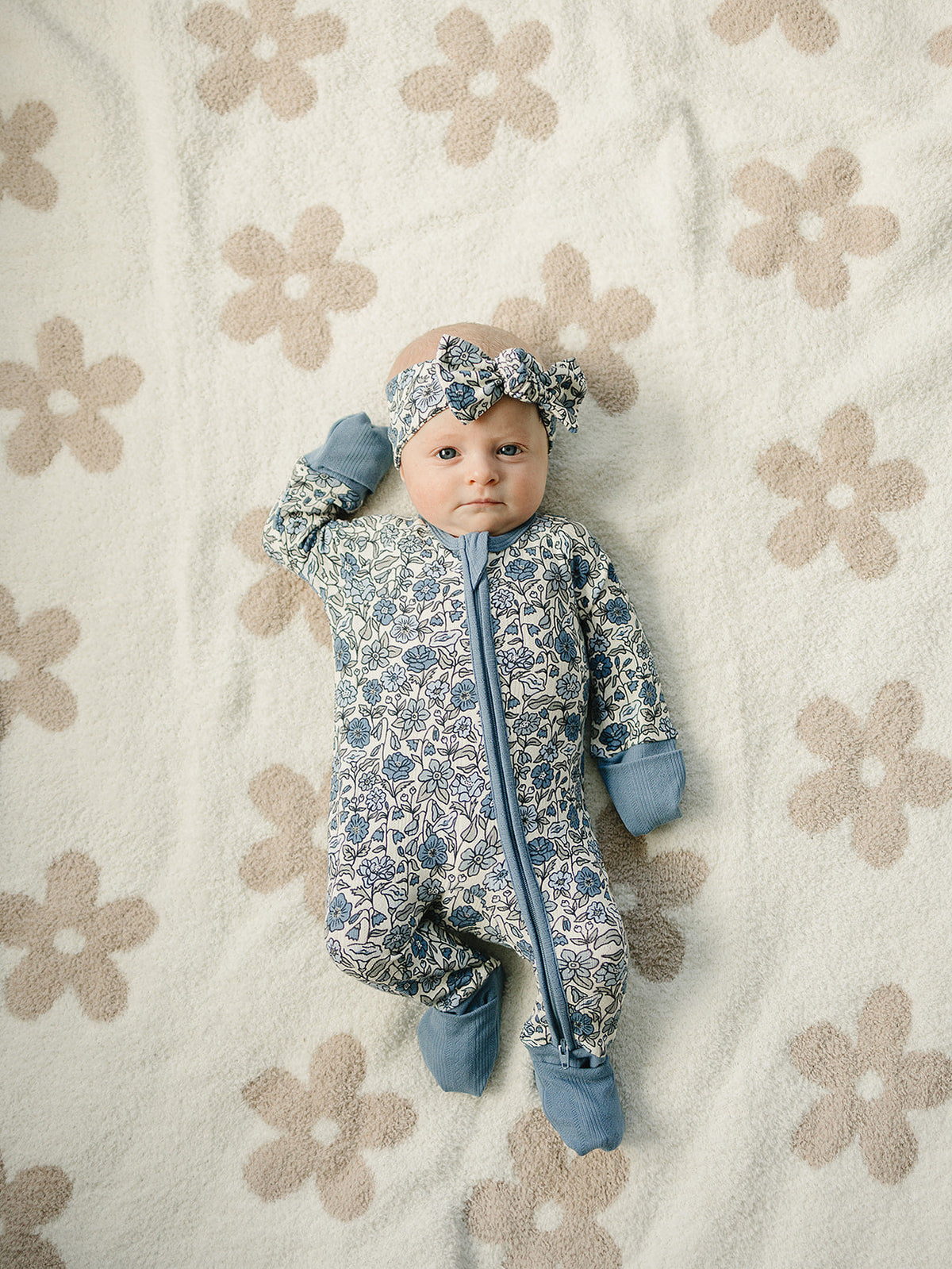 Mebie Baby Bluebell pointelle bamboo zipper footie