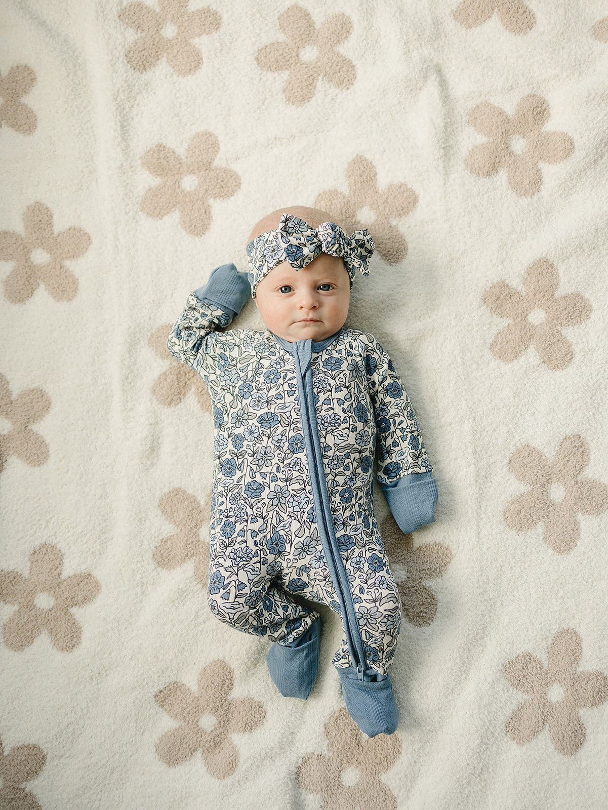 Mebie Baby Bluebell pointelle bamboo zipper footie