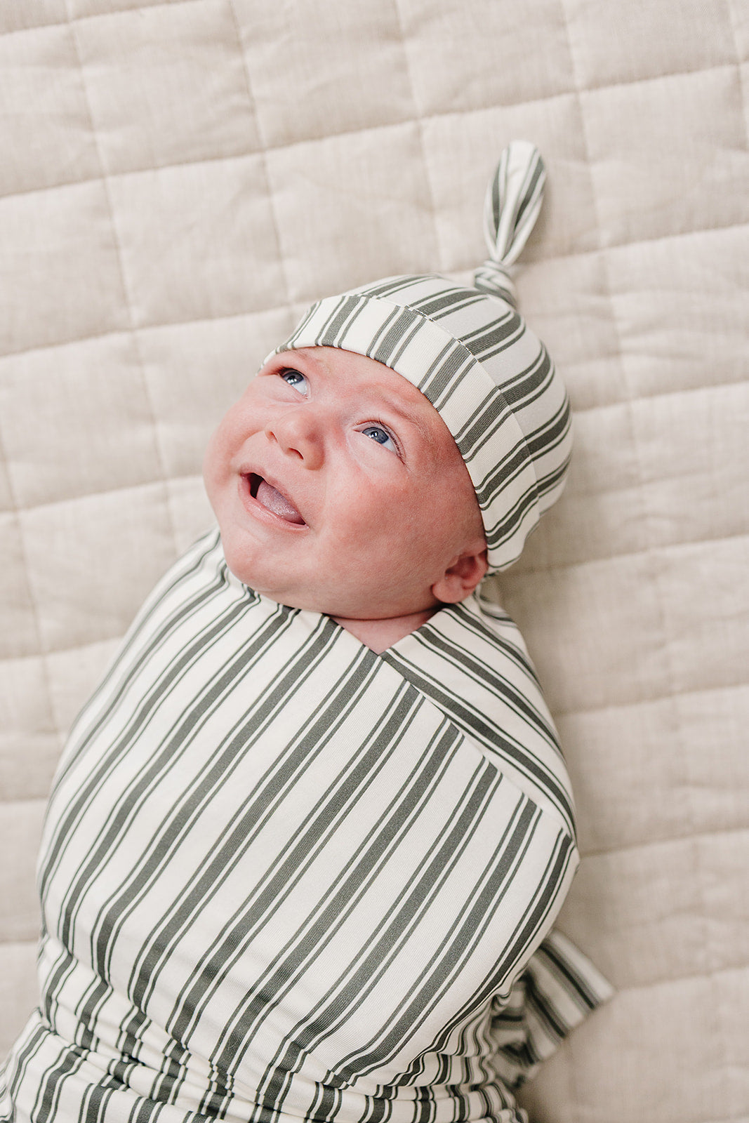 Green Stripe Bamboo Newborn Knot Hat by Mebie Baby