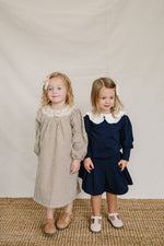 Navy Peter Pan Collar Pleated Skirt Set by Mebie Baby