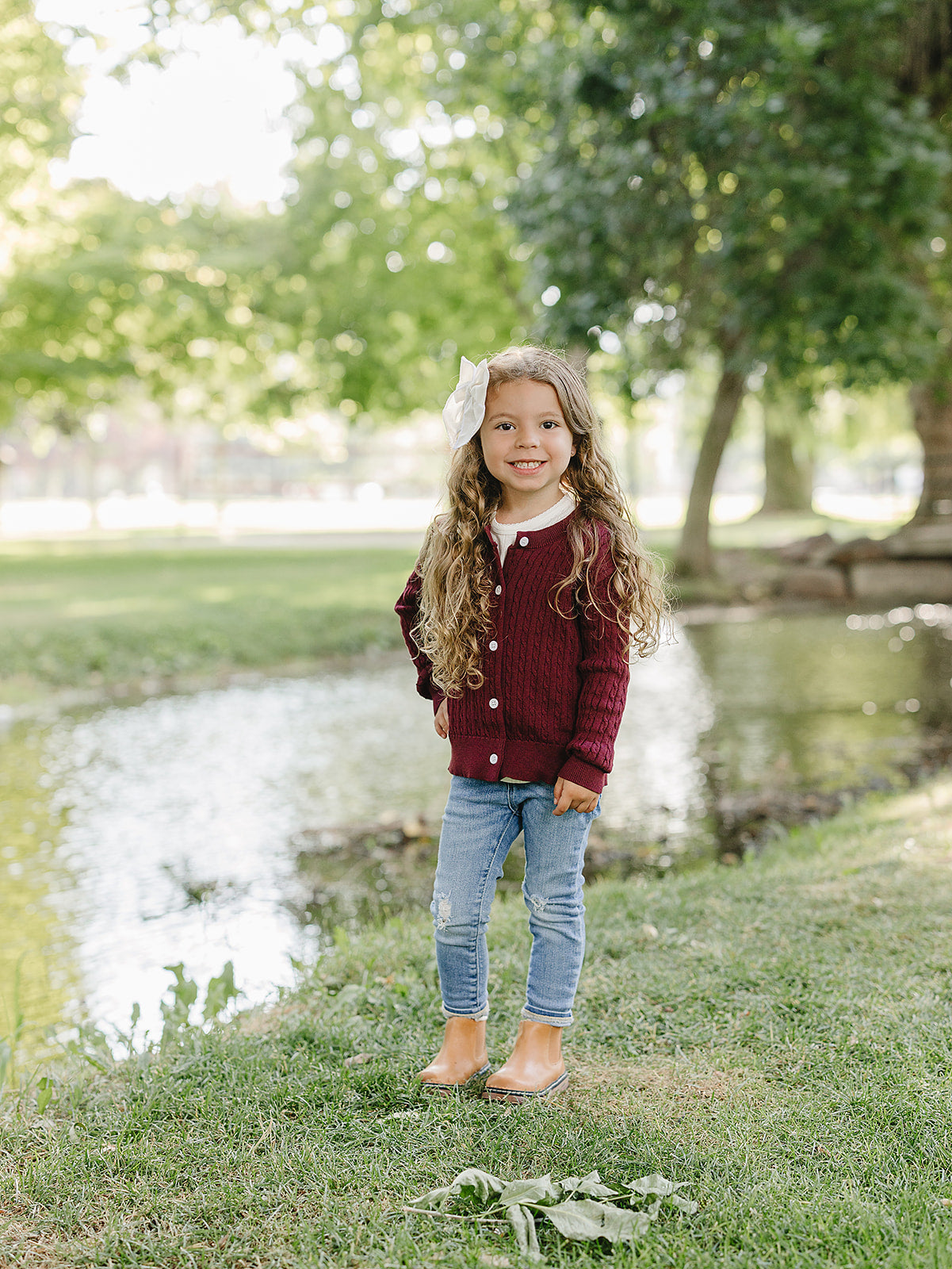 Cotton Cable Knit Cardigan - Burgundy