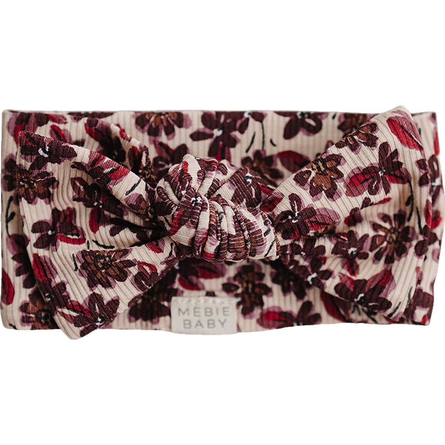 Antique floral ribbed bamboo baby head wrap with a soft muted vintage flower pattern