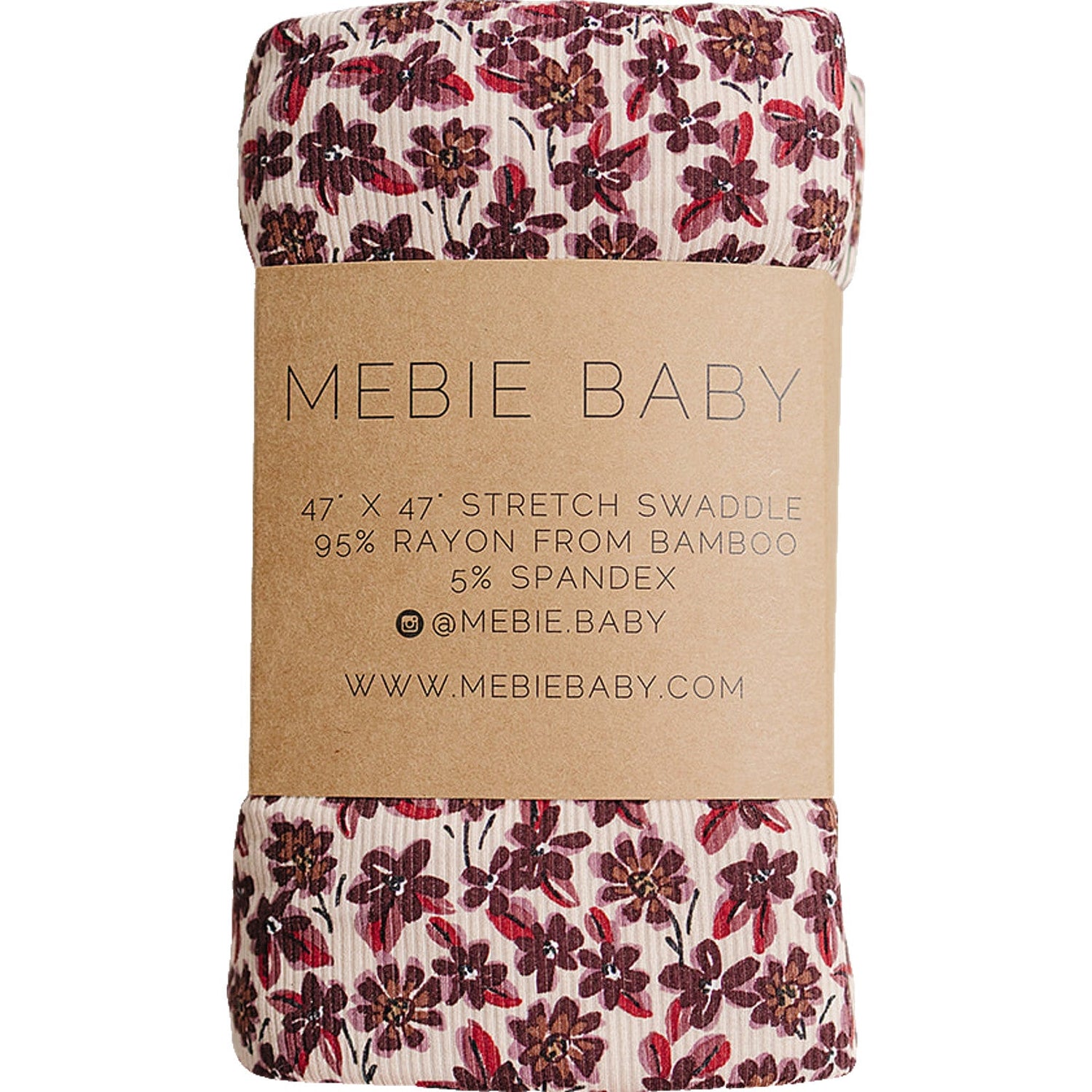 Ribbed bamboo stretch swaddle blanket in a neutral antique floral print, spread flat to show the pattern.