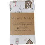 Bamboo stretch swaddle blanket in neutral farmhouse tones, spread flat to show the soft fabric and pattern.
