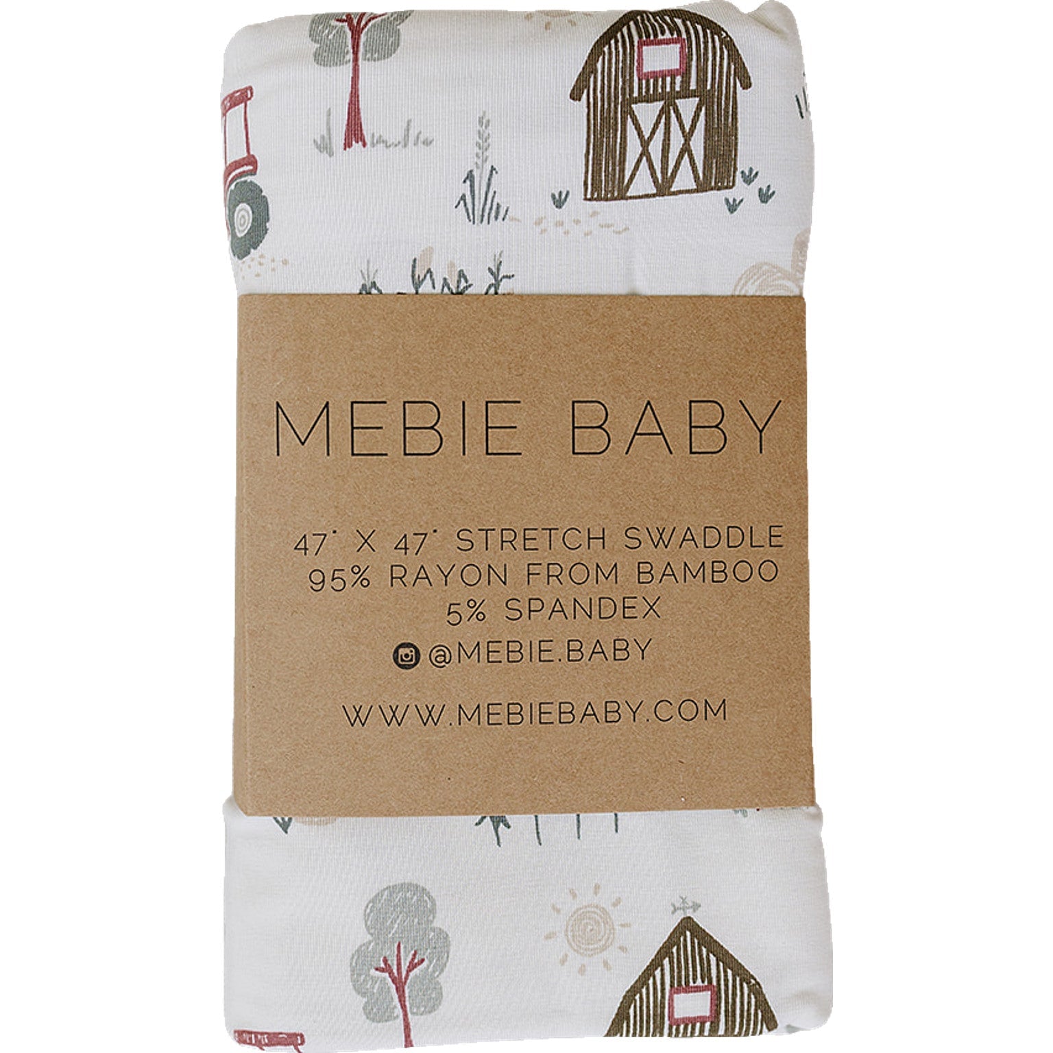 Bamboo stretch swaddle blanket in neutral farmhouse tones, spread flat to show the soft fabric and pattern.