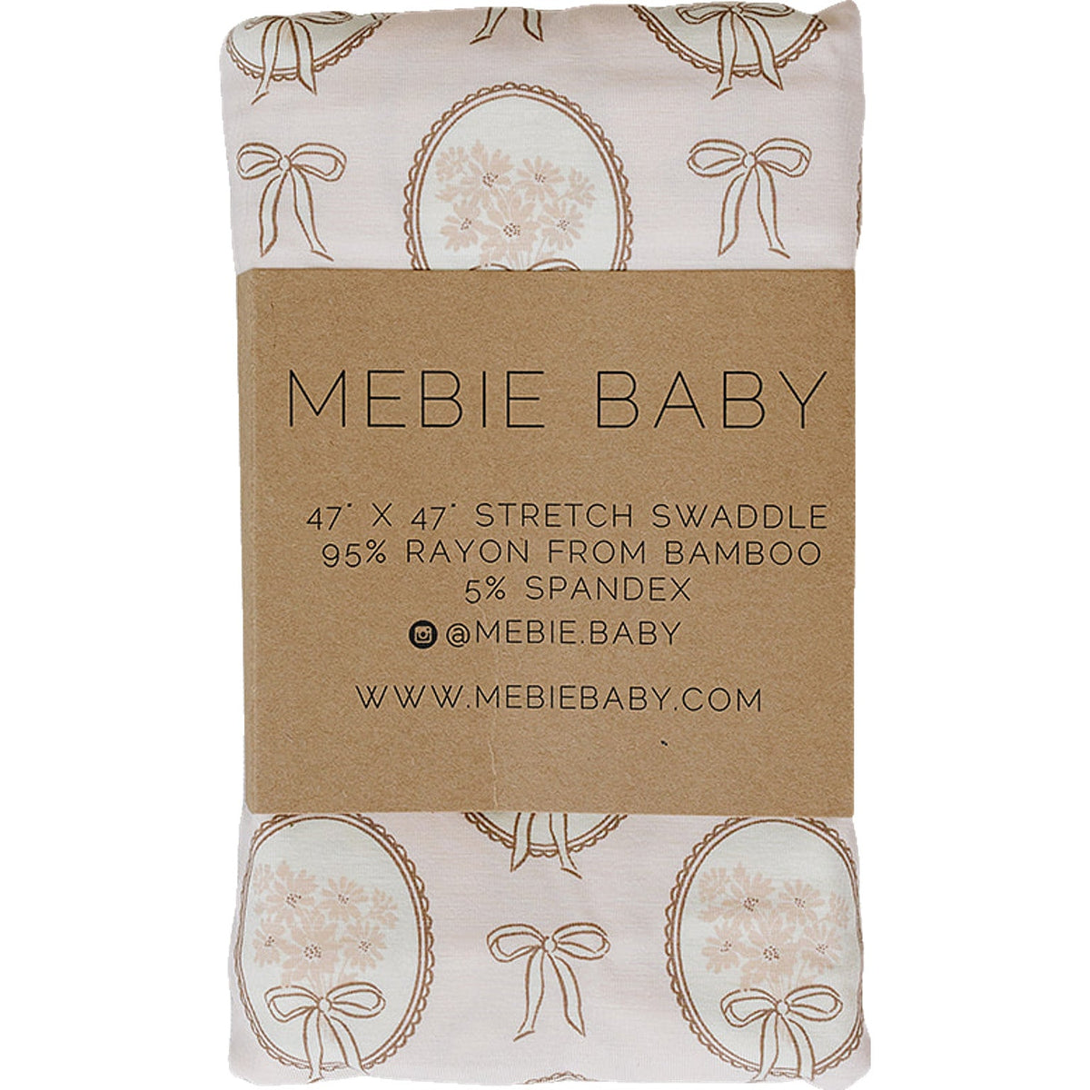 Bamboo stretch swaddle blanket in a neutral vintage floral bouquet print, spread out flat.