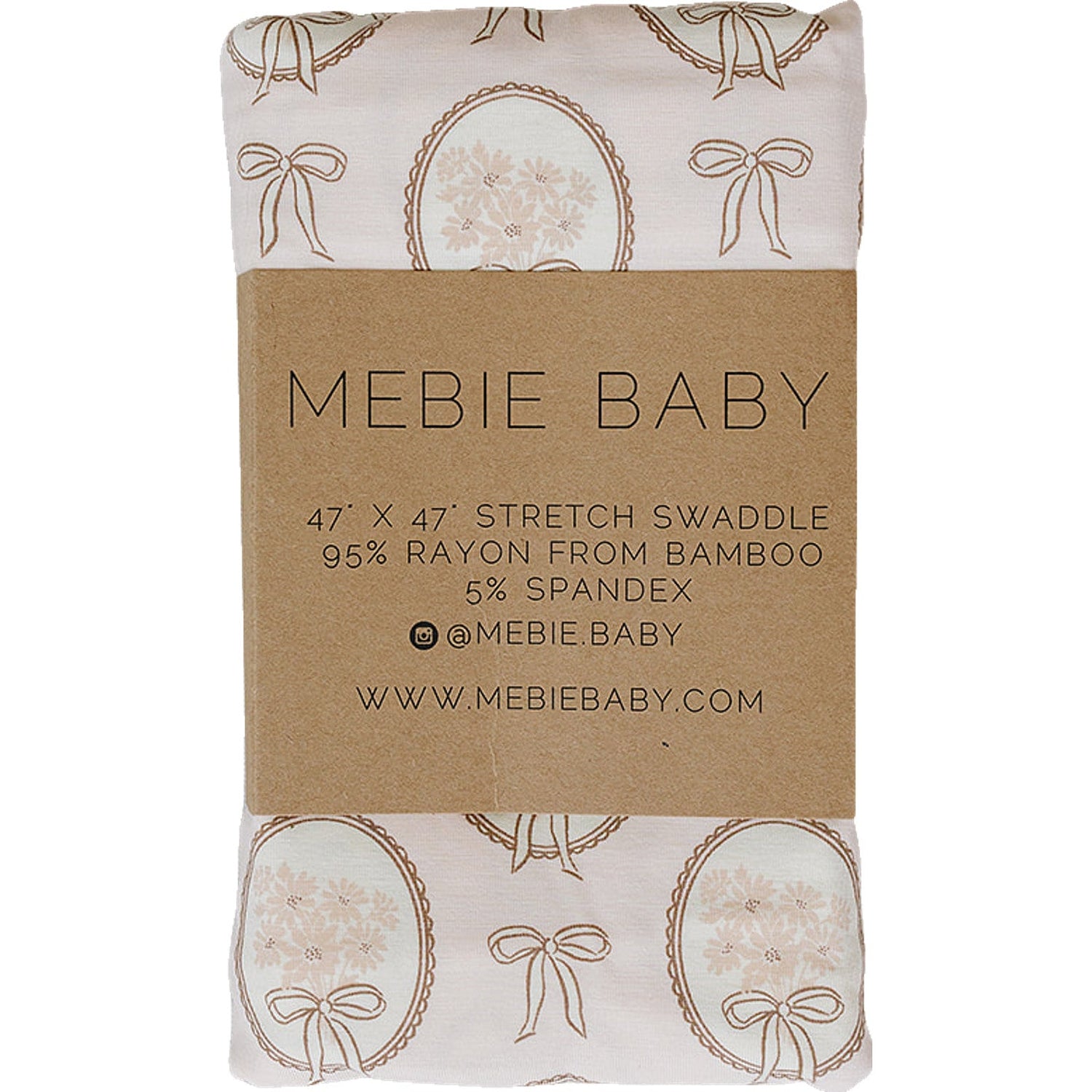 Bamboo stretch swaddle blanket in a neutral vintage floral bouquet print, spread out flat.