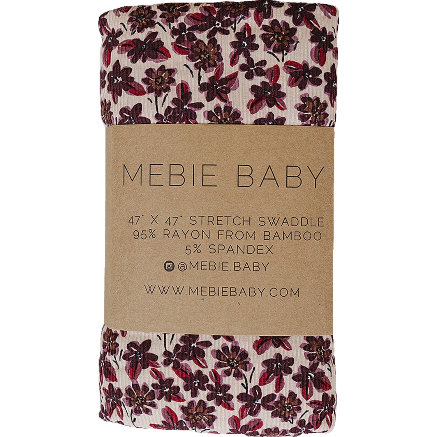 Ribbed bamboo stretch swaddle blanket in a neutral antique floral print, spread flat to show the pattern.