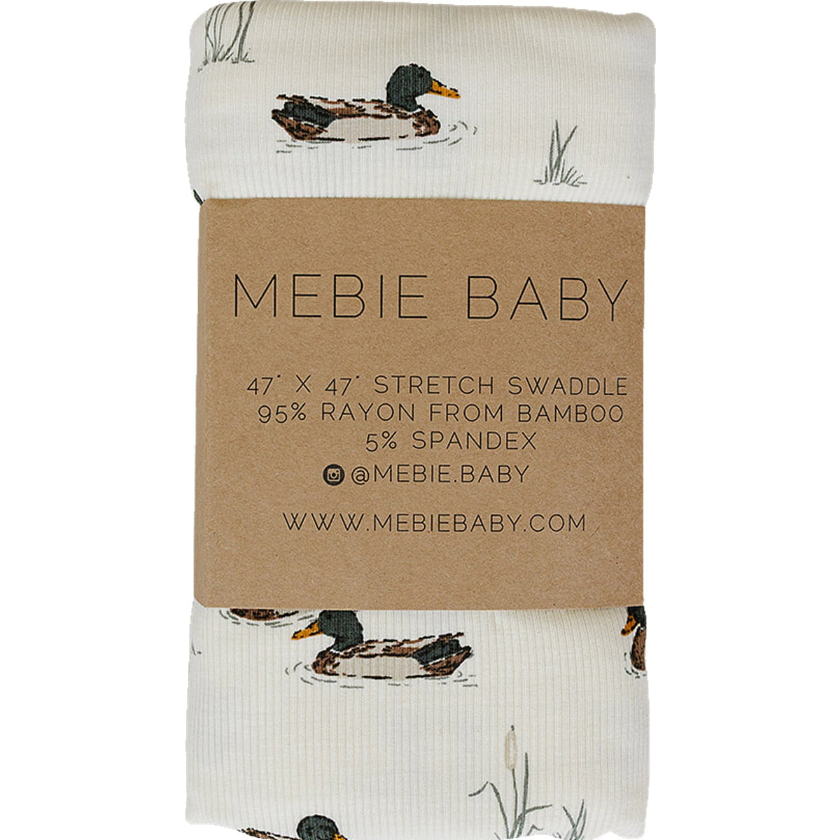 Ribbed bamboo stretch swaddle blanket with a neutral duck print in soft muted tones.