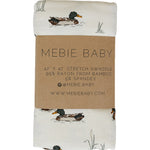 Ribbed bamboo stretch swaddle blanket with a neutral duck print in soft muted tones.