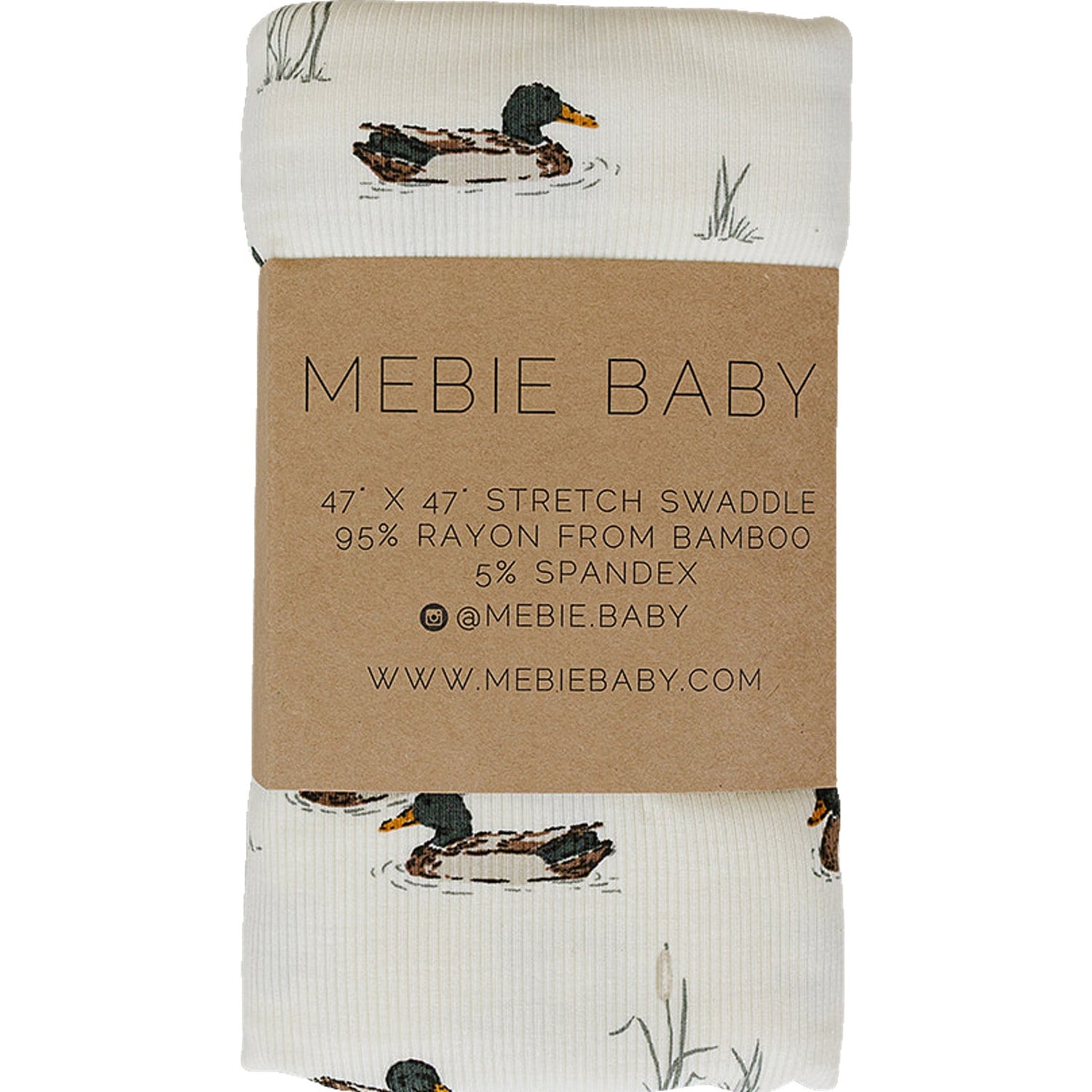 Ribbed bamboo stretch swaddle blanket with a neutral duck print in soft muted tones.