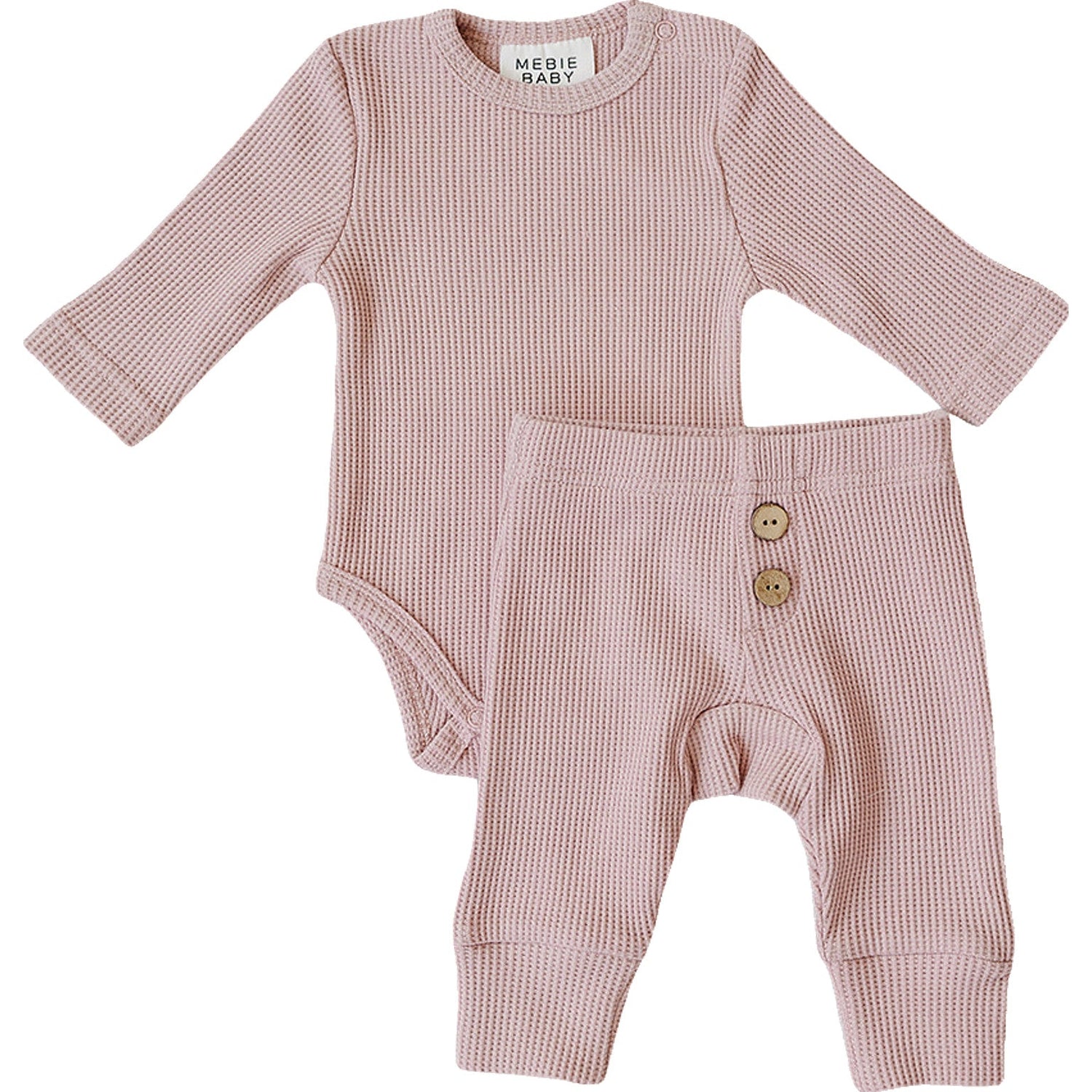 Pink waffle-knit baby set with long sleeve bodysuit and relaxed-fit pants