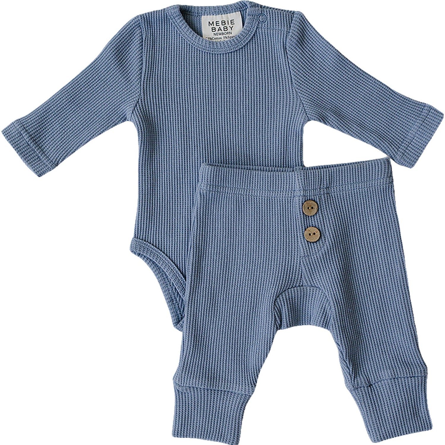 Waffle knit two-piece set with long-sleeve bodysuit and relaxed-fit pants