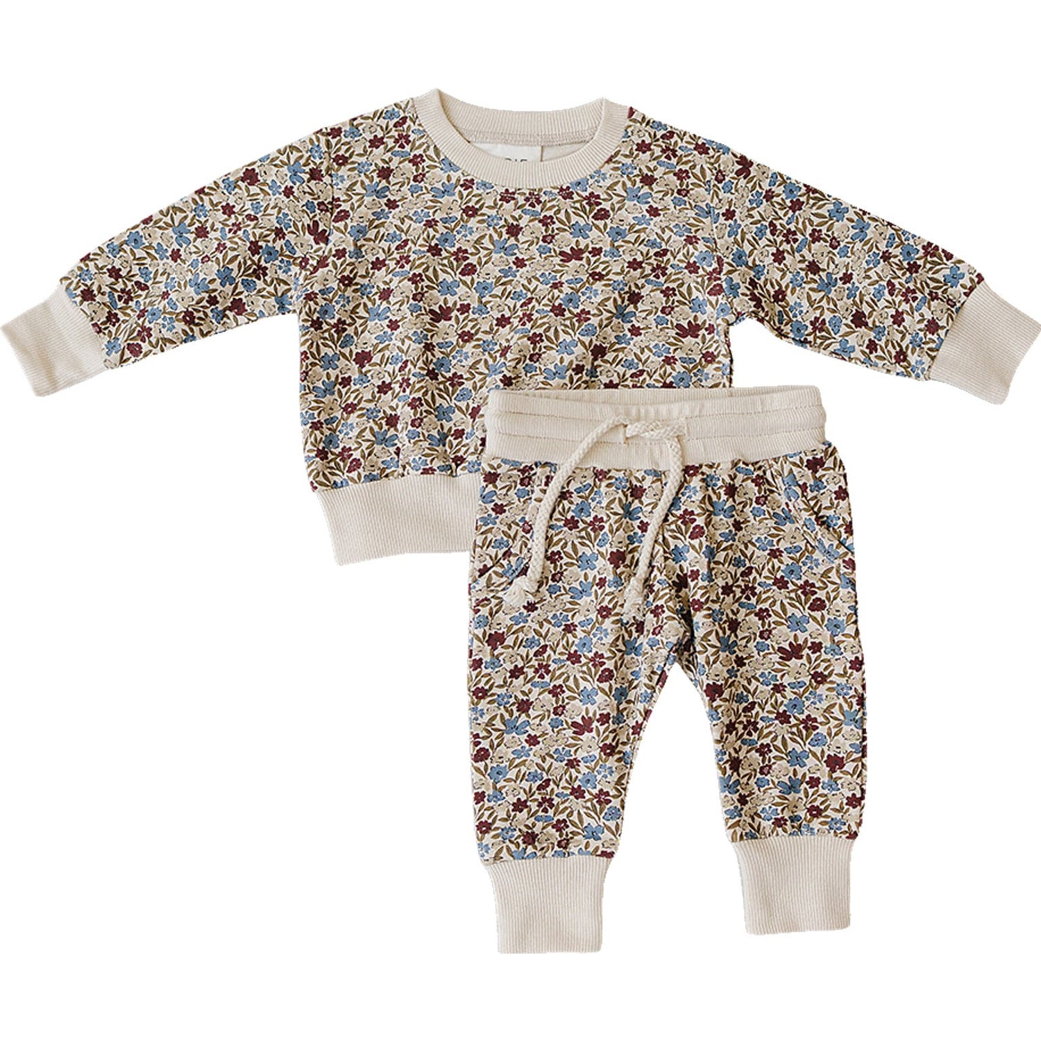 French Terry two-piece set with desert floral print, top and bottom