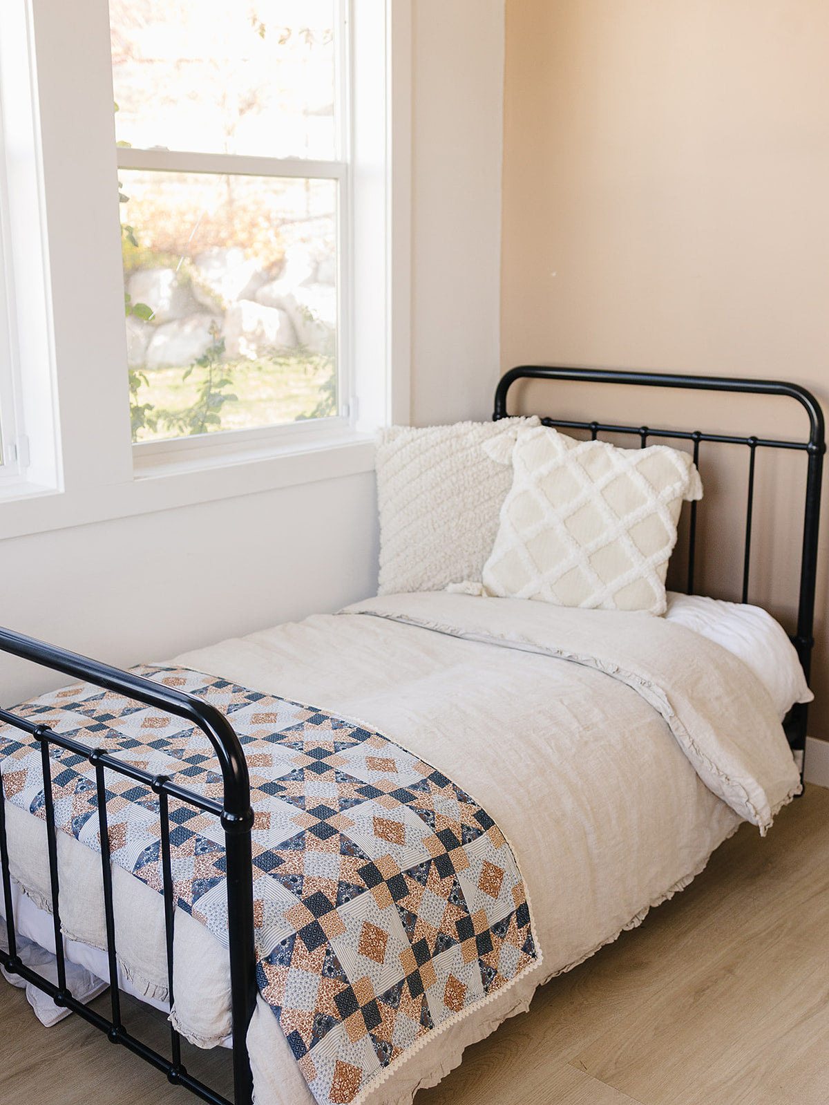 Patchwork Print + Blue Blossom Lace Twin Muslin Quilt by Mebie Baby at Everetts Place