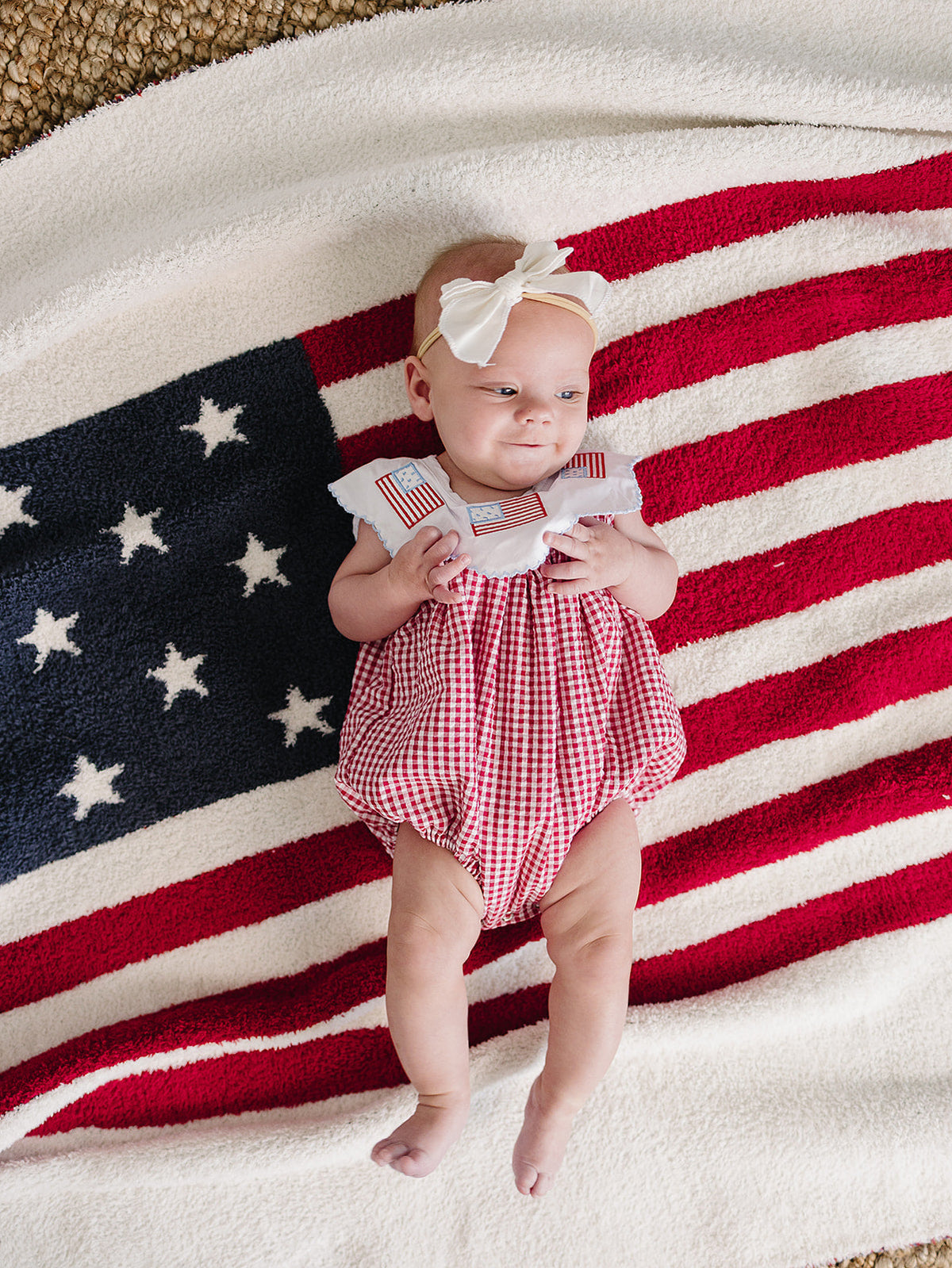 Mebie Baby American Flag plush baby blanket, soft and patriotic.
