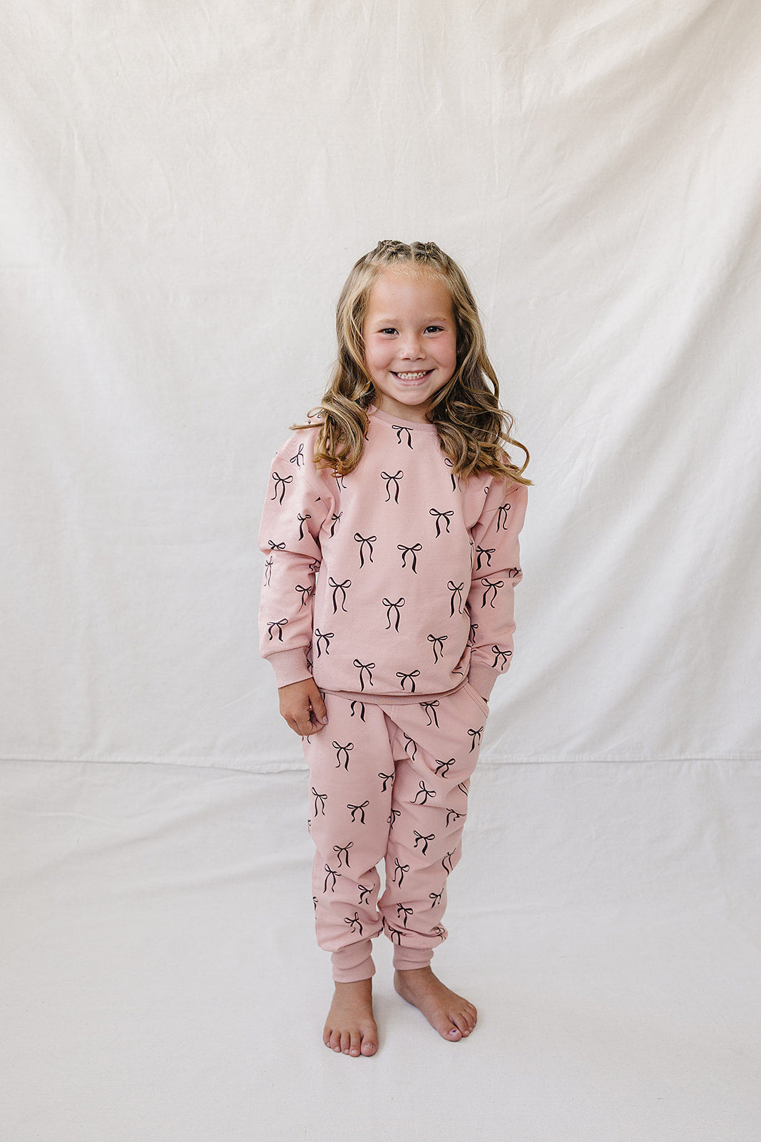 French Terry Top & Bottom Set - Blush Bows