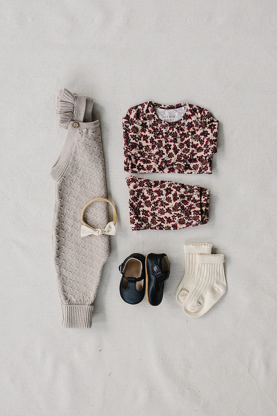 Taupe Ruffle Knit Coverall by Mebie Baby