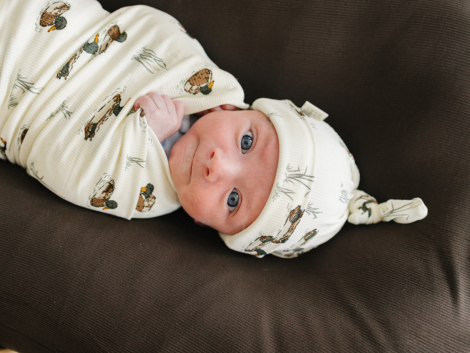 Ribbed Bamboo Newborn Knot Hat - Ducks Print