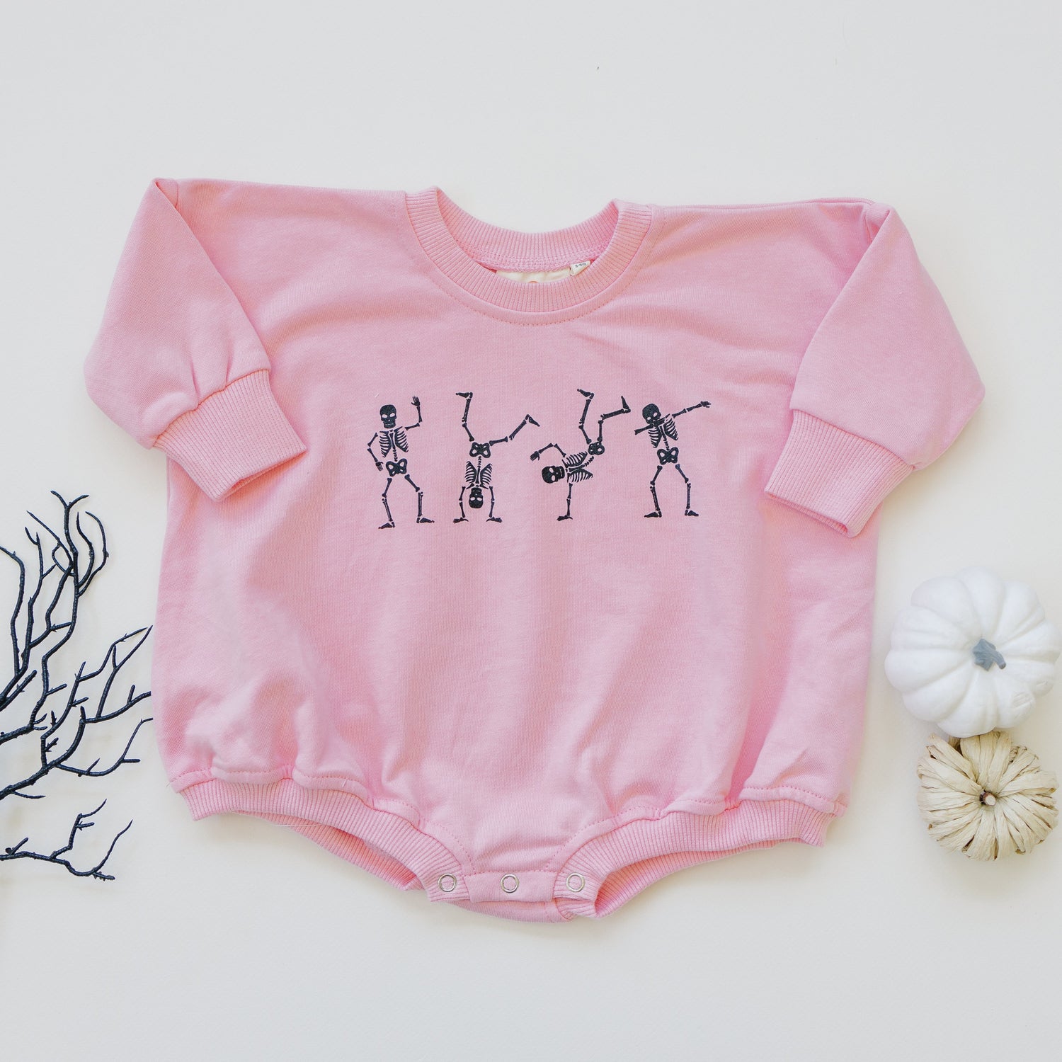 French Terry Sweatshirt Romper - Dancing Skeletons