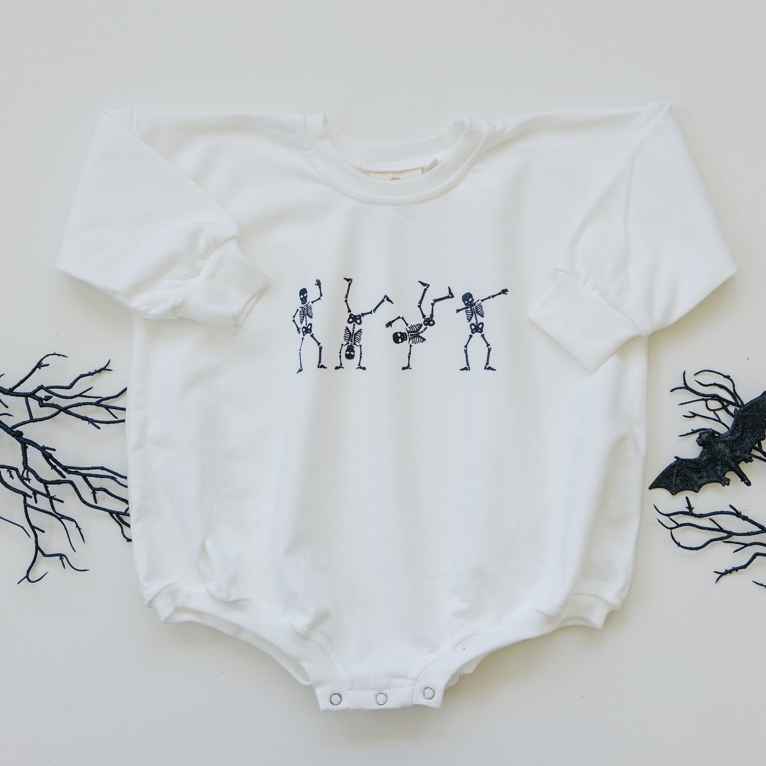 French Terry Sweatshirt Romper - Dancing Skeletons