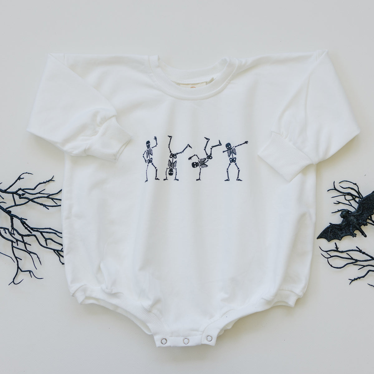 French Terry Sweatshirt Romper - Dancing Skeletons by Little Joy Co.