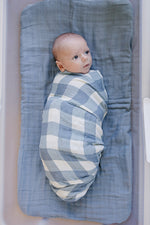 Muslin Swaddle Blanket - Dusty Blue Gingham by Mebie Baby