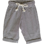 Baby pants in a brown plaid pattern with a relaxed fit