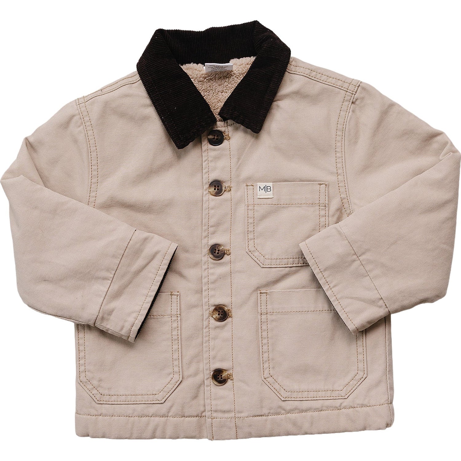 Cotton barn jacket for babies and kids with a classic collar and relaxed fit