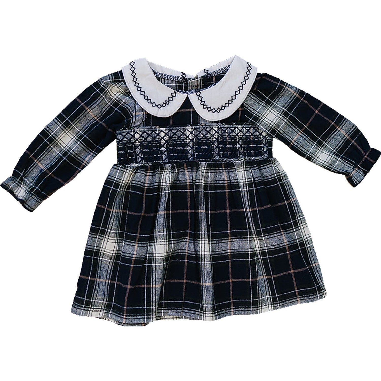 Navy Plaid Smocked Dress