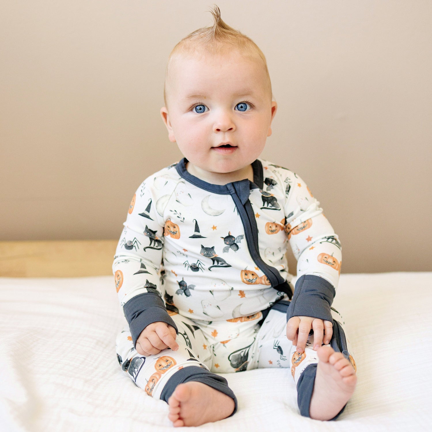 Boo Crew bamboo footed zippy romper with foldover cuffs and full-length zipper