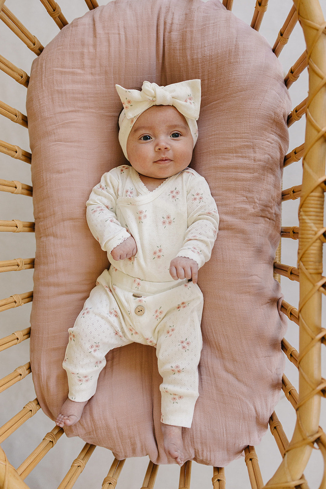 Pink Floral Pointelle Layette Set by Mebie Baby
